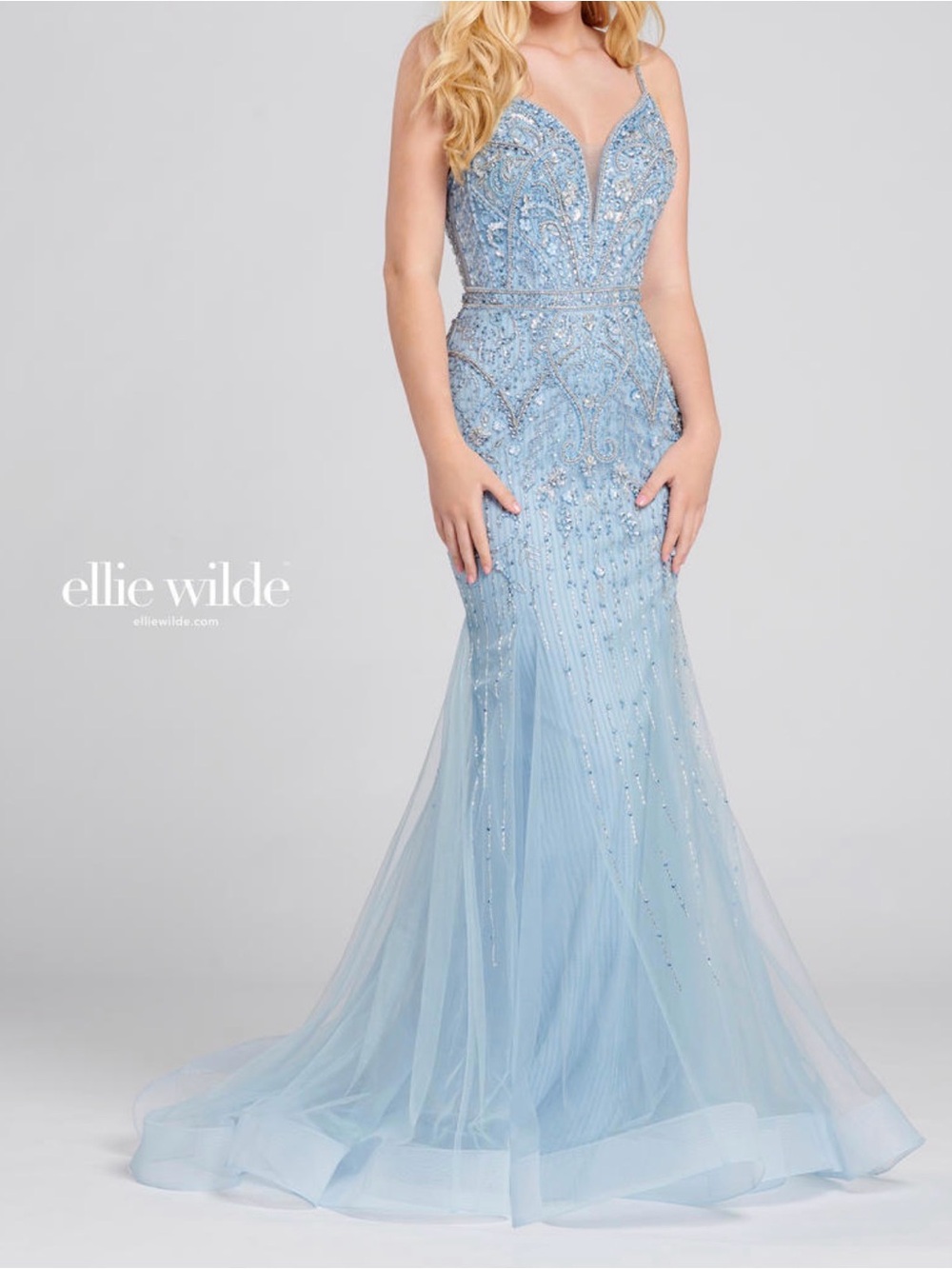 Ellie Wilde powder blue beaded mermaid gown